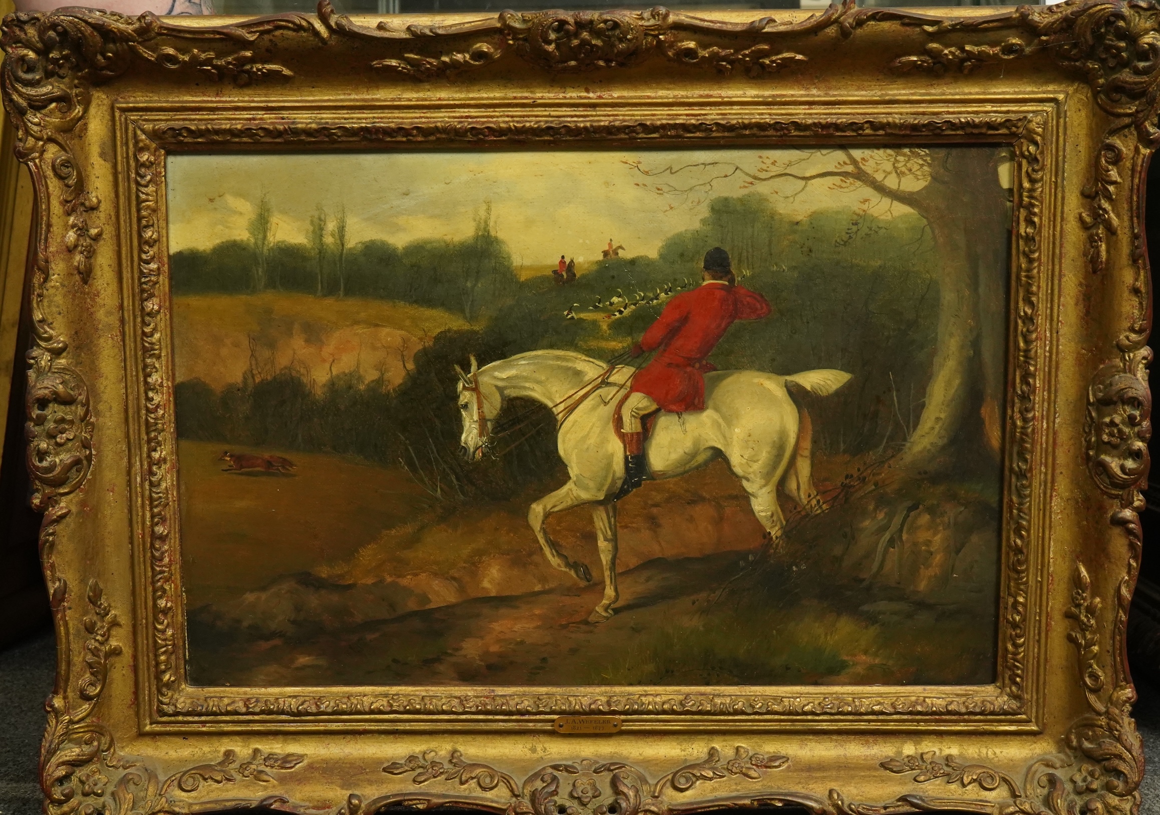 John Alfred Wheeler (English, 1821-1877), Hunting scene, oil on canvas, 30 x 45cm